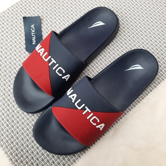 Nautica Spellout Logo Embossed Color Block Pool Slides Sandal Vacation 6 NEW - Picture 3 of 10